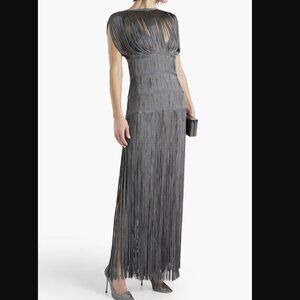 HERVE LEGER FRINGED BANDAGE DRESS / COLOR: ANTHRACITE / SIZE: XS